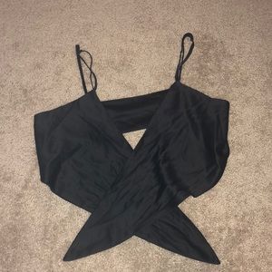Versatile black silk wrap top!